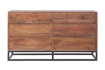 Modern Acacia Wood Dresser or Display Unit With Metal Base, Walnut Brown and Black