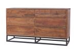 Modern Acacia Wood Dresser or Display Unit With Metal Base, Walnut Brown and Black