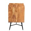 2 Drawer Wooden Nightstand with Metal Angled Legs, Black and Brown