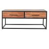 2 Drawer Industrial Metal Coffee Table with Wooden Tile Top, Brown and Black