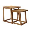 18, 15 Inch Rectangular 2 Piece Mango Wood Nesting Side Table Set with Grain Details, Brown