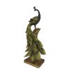 Polystone Decorative Peacock Figurine with Block Stand, Green and Gold