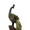 Polystone Decorative Peacock Figurine with Block Stand, Green and Gold