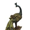 Polystone Decorative Peacock Figurine with Block Stand, Green and Gold