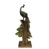 Polystone Decorative Peacock Figurine with Block Stand, Green and Gold