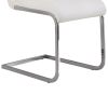 Metal Cantilever Base Leatherette Dining Chair, Set of 2, White and Silver