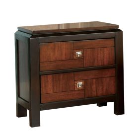 28 Inch Handcrafted Bedside Nightstand, 2 Drawers, Sleek Wood Pattern, Square Knobs, Walnut Brown
