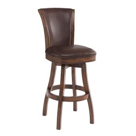 Wooden Counter Stool with Swivel Leatherette Seat and Backrest, Brown
