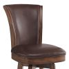 Wooden Counter Stool with Swivel Leatherette Seat and Backrest, Brown