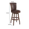 Wooden Counter Stool with Swivel Leatherette Seat and Backrest, Brown
