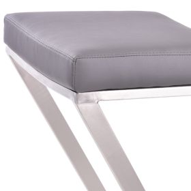 Z Shaped Metal Backless Barstool with Padded Seat, Silver and Gray