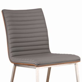 Horizontally Tufted Leatherette Dining Chair with Metal Legs, Set of 2,Gray