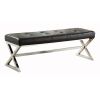 Contemporary Bench Chair With X Chrome Metal Base, Black & Silver