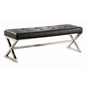 Contemporary Bench Chair With X Chrome Metal Base, Black & Silver
