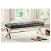 Contemporary Bench Chair With X Chrome Metal Base, Black & Silver