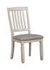 Solid Wood Side Chair With Fabric Padded Seat, Pack of Two, Antique White and Gray