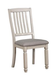 Solid Wood Side Chair With Fabric Padded Seat, Pack of Two, Antique White and Gray