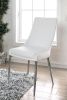 Leatherette Upholstered Metal Side Chair with Tapered Legs, Pack of Two, White and Silver
