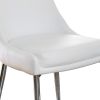 Leatherette Upholstered Metal Side Chair with Tapered Legs, Pack of Two, White and Silver