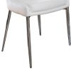 Leatherette Upholstered Metal Side Chair with Tapered Legs, Pack of Two, White and Silver