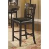 Lattice Back 24" Wooden Counter Height Chair with Leatherette Seat, Set of 2, Brown and Black