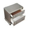 Mirror Trim Accented Nightstand with Two Drawers and Turned Legs, Silver