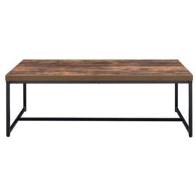 Metal Framed Coffee Table with veneer Top, Weathered Oak Brown and Black