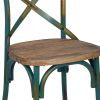 Industrial Style Wooden and Metal Frame Side Chair, Brown and Turquoise