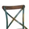 Industrial Style Wooden and Metal Frame Side Chair, Brown and Turquoise