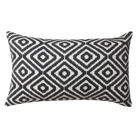 12 x 20 Rectangular Jacquard Cotton Accent Lumbar Pillow, Diamond Pattern, Black, White