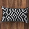 12 x 20 Rectangular Jacquard Cotton Accent Lumbar Pillow, Diamond Pattern, Black, White