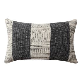12 x 20 Rectangular Soft Cotton Dhurrie Accent Lumbar Throw Pillow, Kilim Pattern, Gray, White