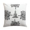 18 x 18 Square Cotton Accent Throw Pillow, Meditating Buddha, Tree Print, White, Black