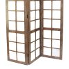 3 Panel Wooden Screen with Square Mirror Inserts, Brown and Silver