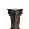 Elegantly Engraved Wooden Frame Pedestal Stand, Dark Brown