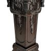 Elegantly Engraved Wooden Frame Pedestal Stand, Dark Brown