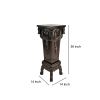 Elegantly Engraved Wooden Frame Pedestal Stand, Dark Brown