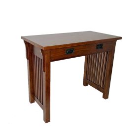 Wooden Frame Writing Desk with 1 Drawer and Slatted Sides, Brown