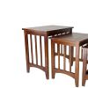 3 Piece Nesting Table with Plank Tabletop and Slatted Sides, Oak Brown