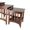3 Piece Nesting Table with Plank Tabletop and Slatted Sides, Oak Brown