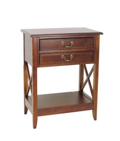 Wooden Nightstand with 2 Drawers and Criss Cross Sides, Brown