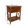 Wooden Nightstand with 2 Drawers and Criss Cross Sides, Brown