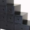 Wooden Frame Reversible Step Chest with 8 Drawers, Antique Black