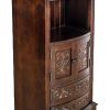 Engraved Wooden Frame Storage Cabinet with 2 Drawers and 2 Doors, Brown