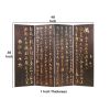 Traditional 4 Panel Screen Divider with Chinese Greetings, Brown and Gold