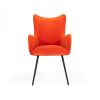 Fabric Upholstered Dining Chair with Winged Back and Curved Arms, Orange