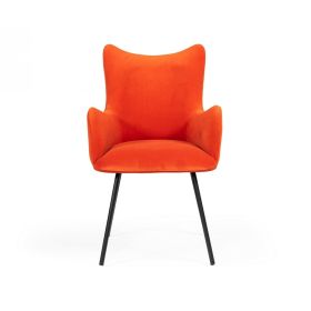 Fabric Upholstered Dining Chair with Winged Back and Curved Arms, Orange