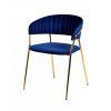 Fabric Upholstered Dining Chair with Metal Legs, Set of 2, Blue and Gold