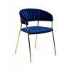 Fabric Upholstered Dining Chair with Metal Legs, Set of 2, Blue and Gold