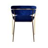 Fabric Upholstered Dining Chair with Metal Legs, Set of 2, Blue and Gold